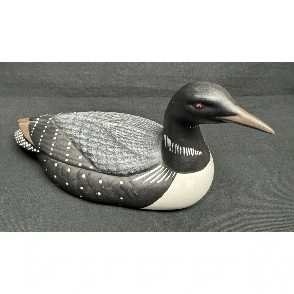 Hand Painted Ceramic Duck Figurine Black & White & Grey 9